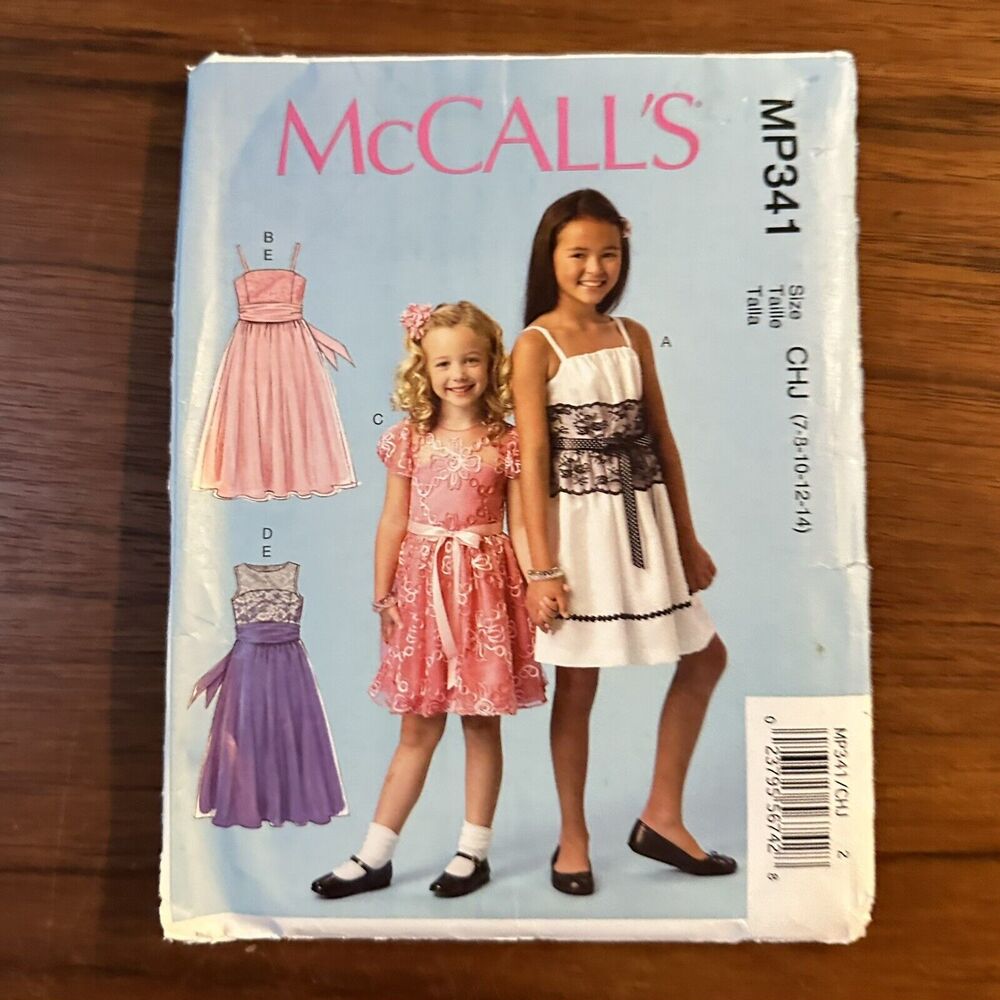 UNCUT MP341 McCALLS DRESS in 4 Styles & SASH GIRLS 7/8/10/12/14 Sundress